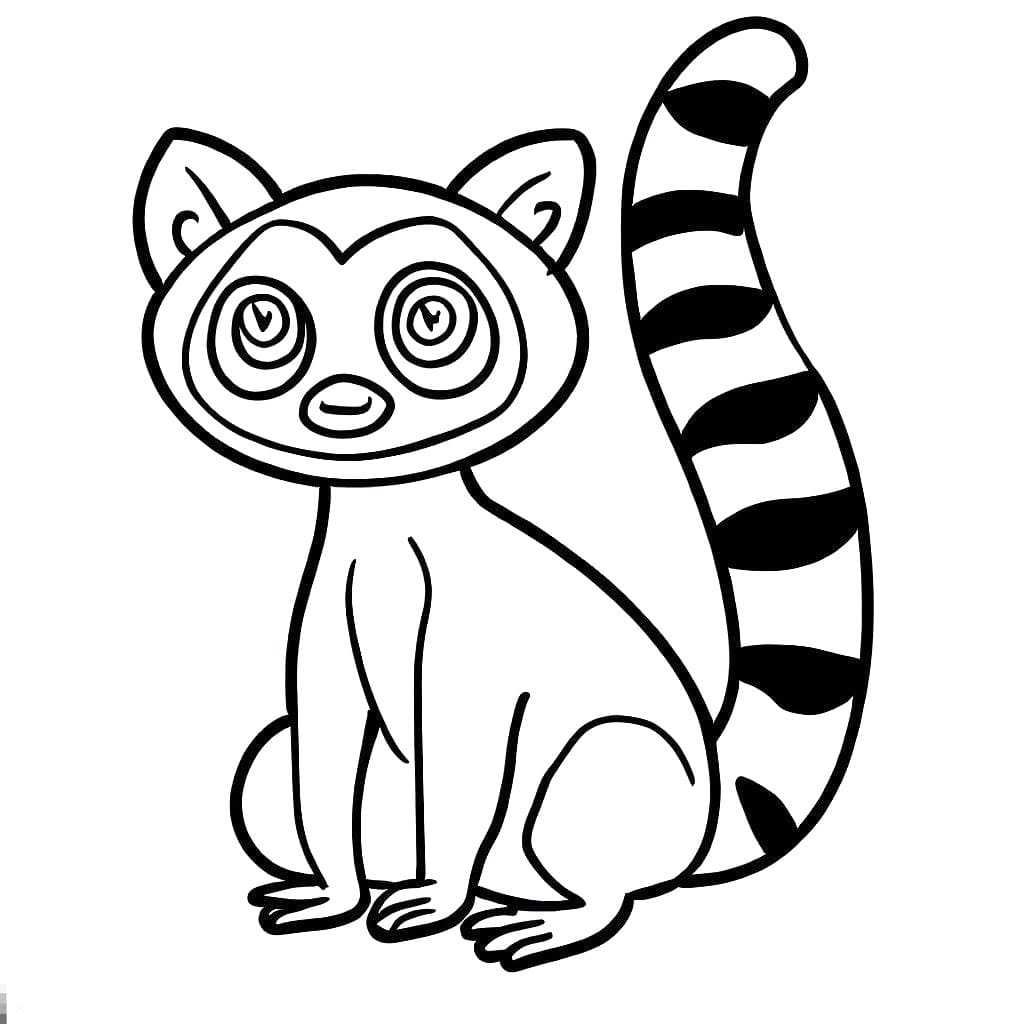 Desenho de Pequeno Lemure Fofo para Colorir e Pintar