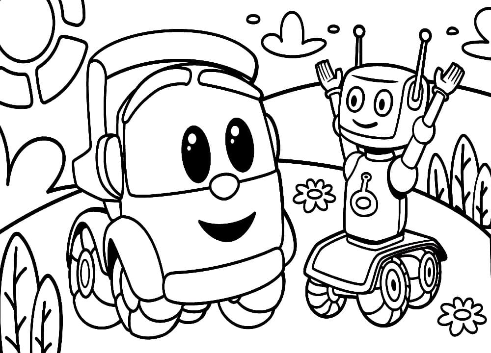 Desenho de Leo o Caminhão Figurá para Colorir e Pintar