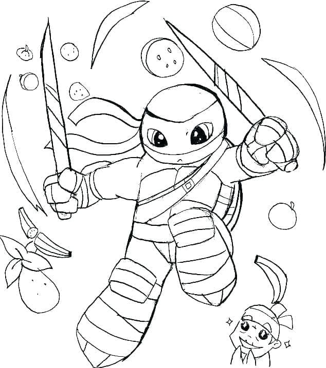 Desenho de Leonardo Tartarugas Ninja Fofo para Colorir e Pintar