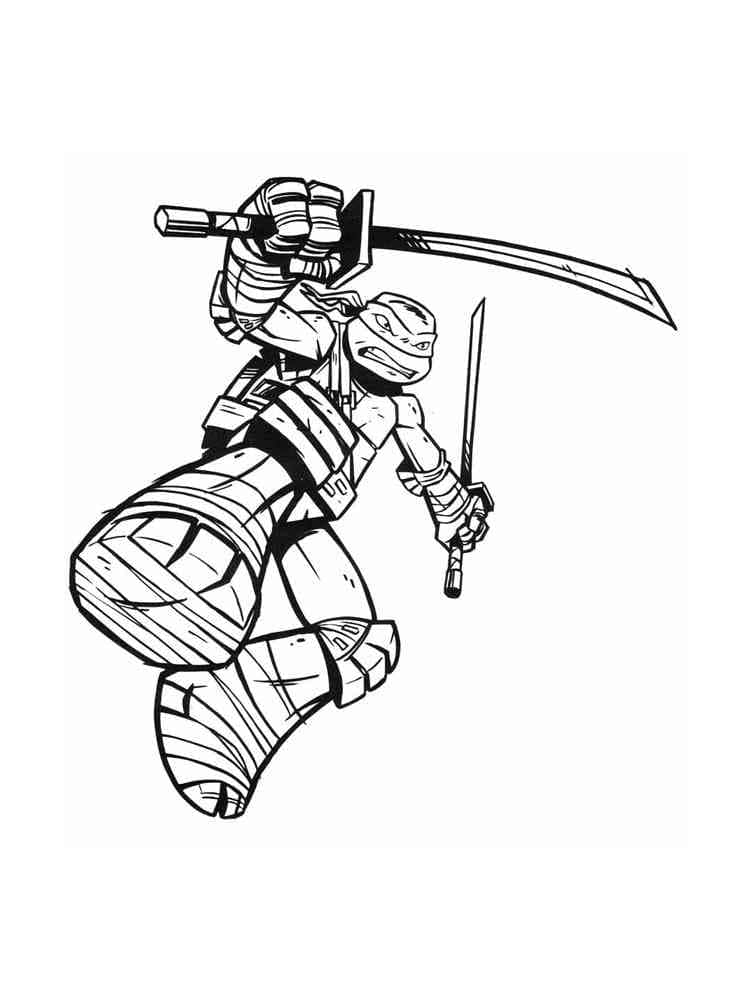 Desenho de Leonardo Tartarugas Ninja Irritado para Colorir e Pintar