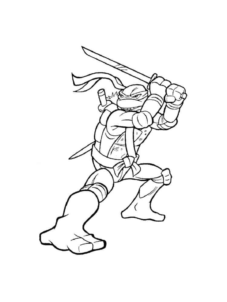Desenho de Leonardo Tartarugas Ninja Lutando para Colorir e Pintar