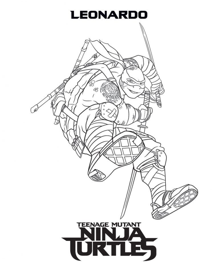 Desenho de Leonardo Tartarugas Ninja para Colorir Giz de Cera e Pintar