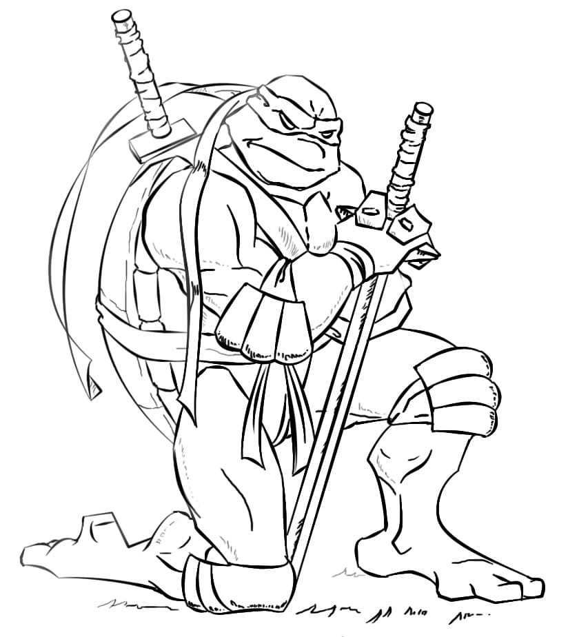 Desenho de Leonardo Tartarugas Ninja para Crianças para Colorir e Pintar