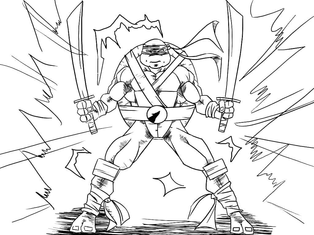 Desenho de Leonardo Tartarugas Ninja para Pintar Tinta Guache