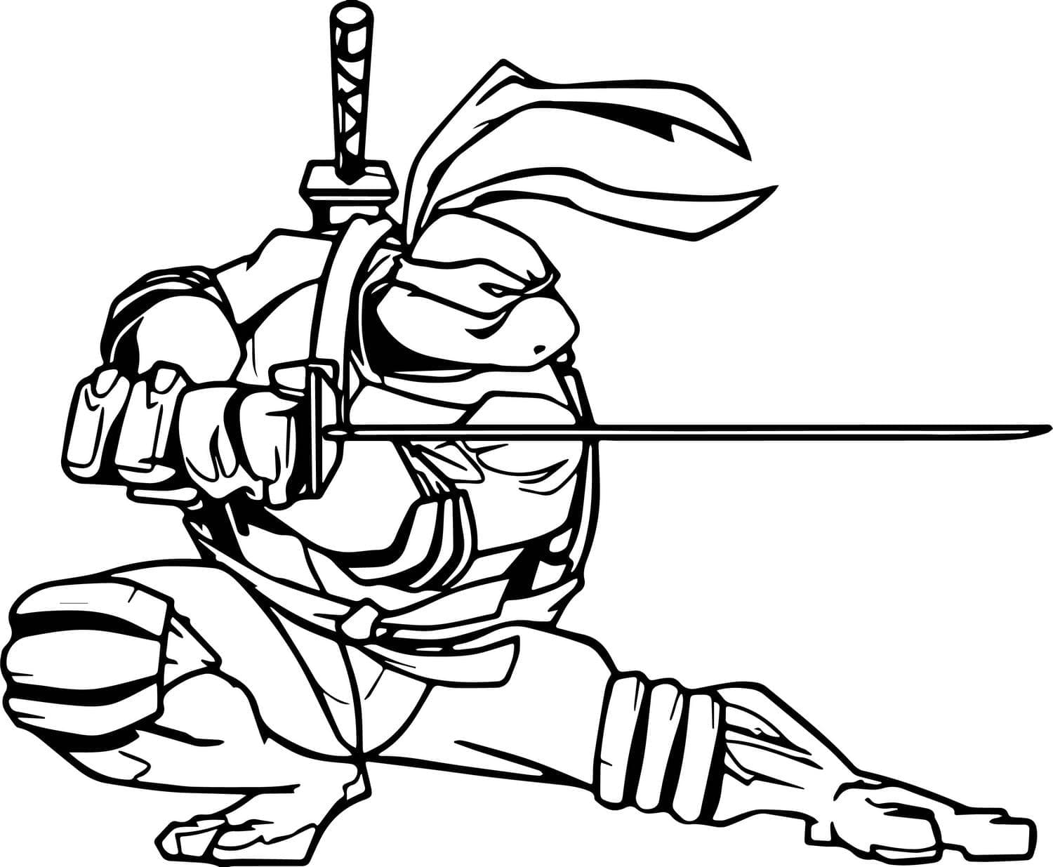 Desenho de Tartarugas Ninja Leonardo com Espada para Colorir e Pintar