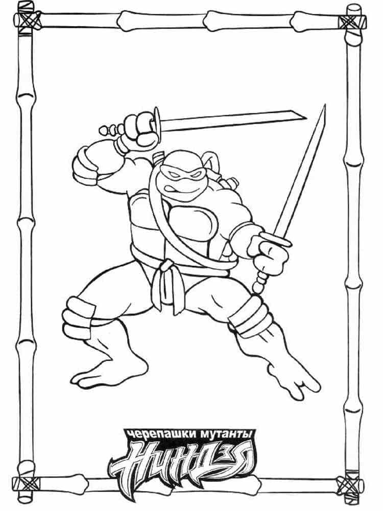 Desenho de Tartarugas Ninja Leonardo com Espadas para Colorir e Pintar