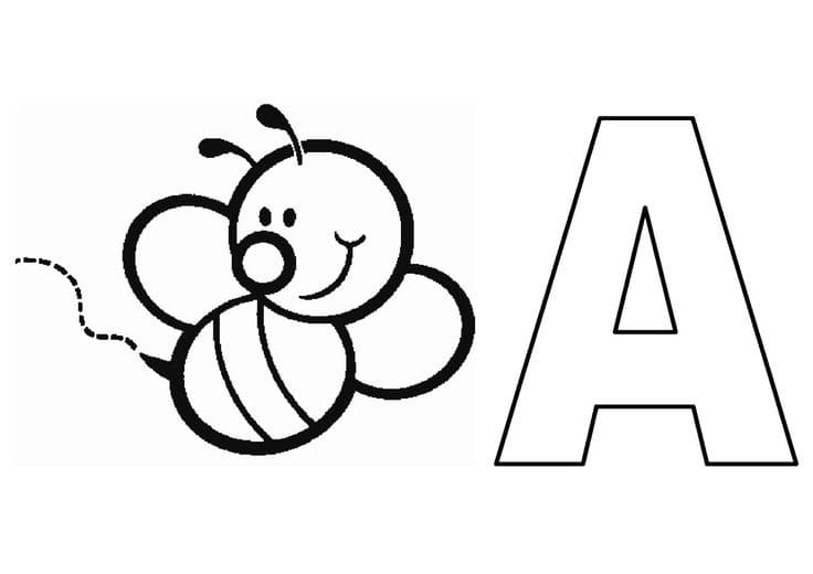 Desenho de Letra a com Abelha para Colorir e Pintar