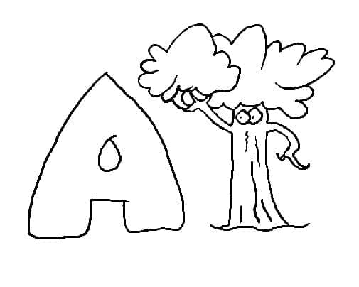 Desenho de Letra a e para Árvore para Colorir e Pintar