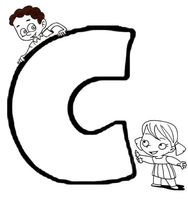 Desenho de Crianças e Letra C para Colorir e Pintar