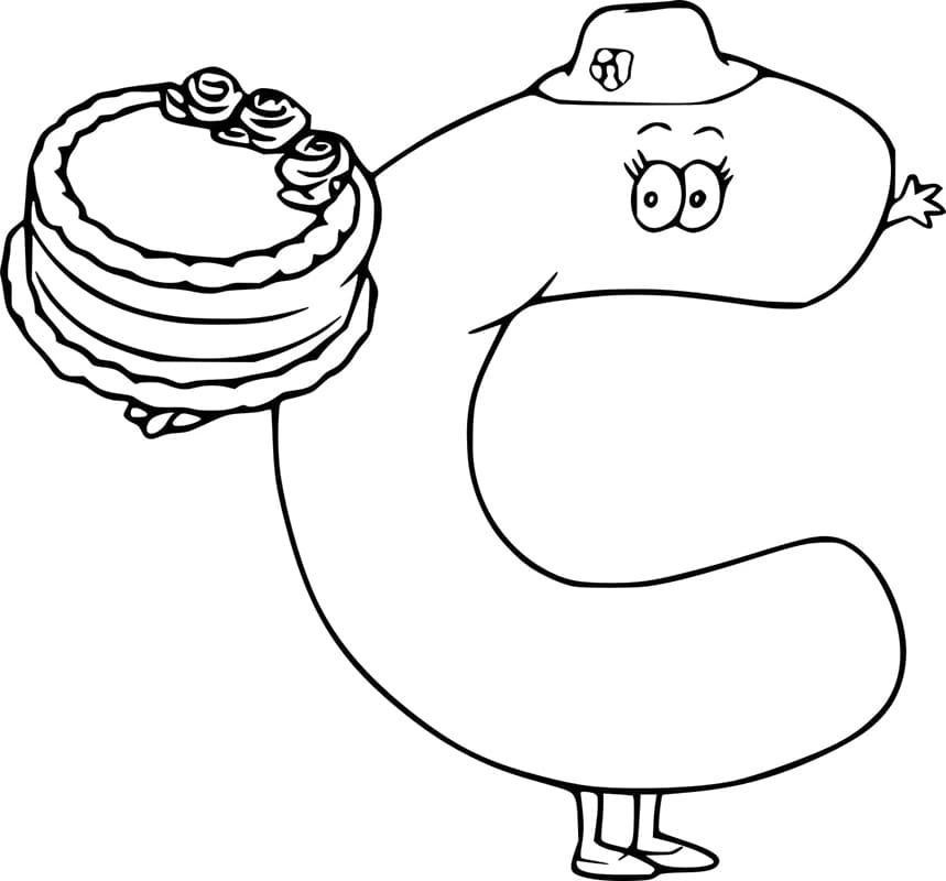 Desenho de Letra C Animada para Colorir e Pintar