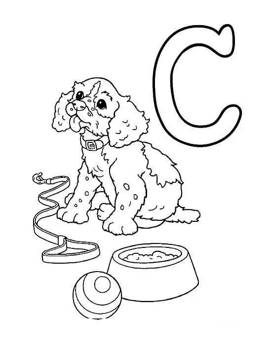 Desenho de Letra C e para Cachorro para Colorir e Pintar