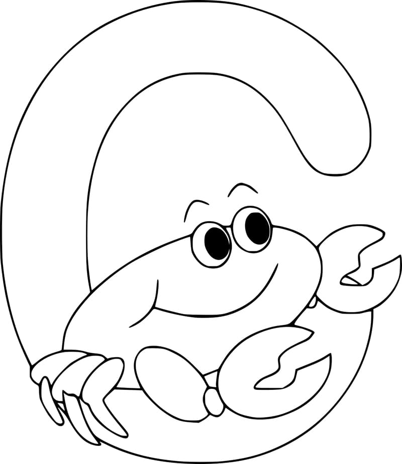 Desenho de Letra C e para Caranguejo para Colorir e Pintar