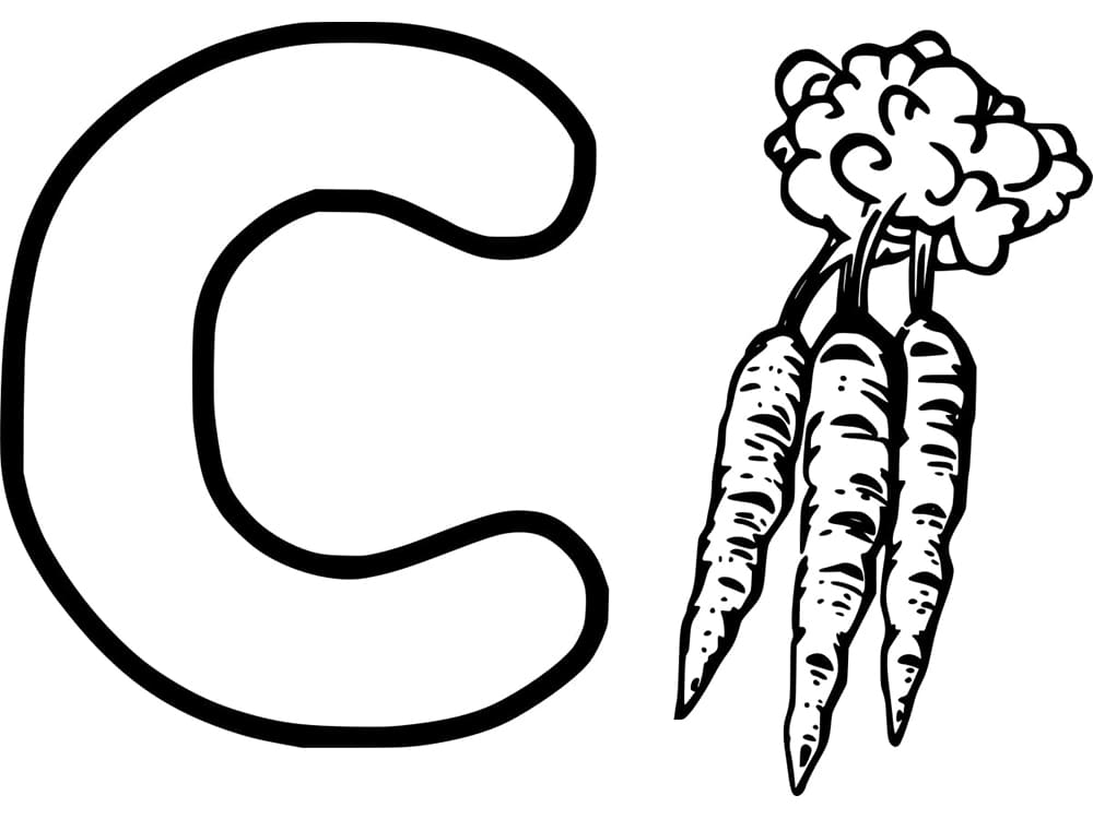 Desenho de Letra C e para Cenoura para Colorir e Pintar