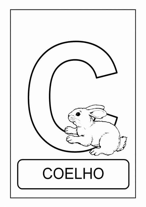 Desenho de Letra C e para Coelho para Colorir e Pintar