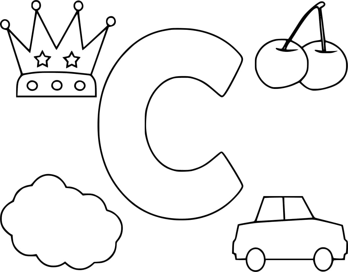 Desenho de Letra C Fácil para Colorir e Pintar