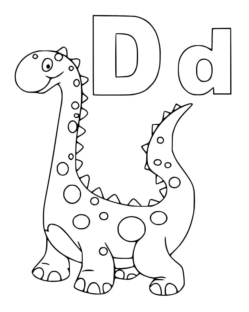 Desenho de Letra D e para Dinossauro para Colorir e Pintar