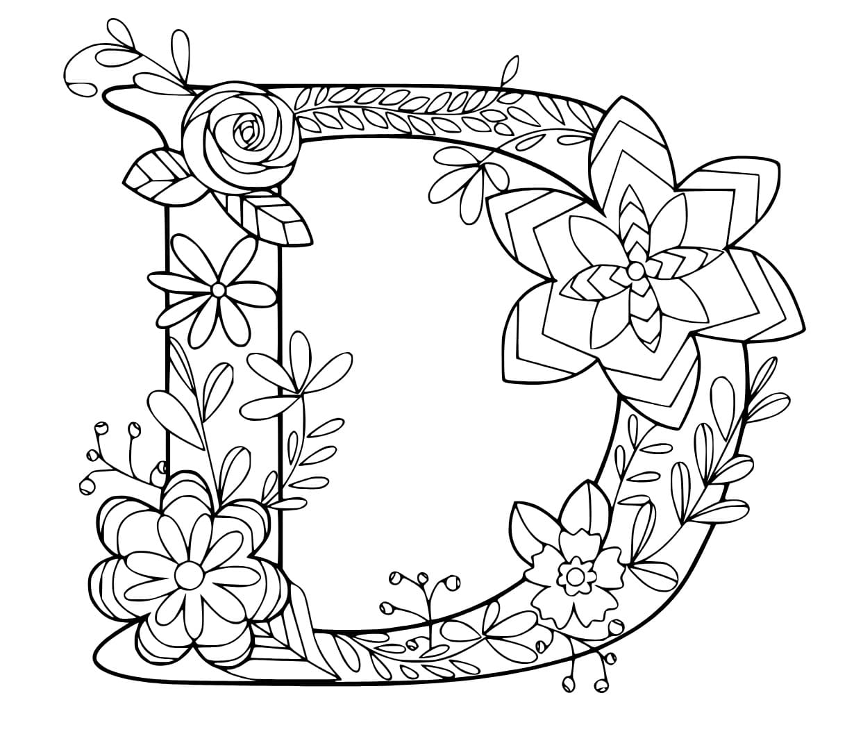 Desenho de Linda Letra D para Colorir e Pintar