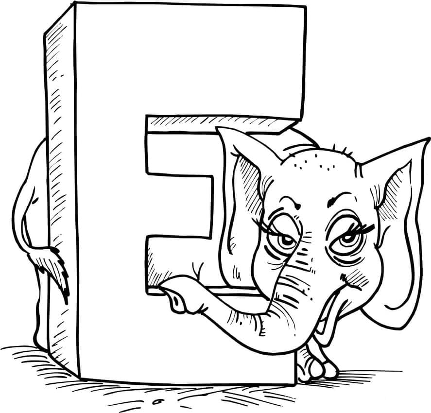 Desenho de Letra e e para Elefante para Colorir e Pintar
