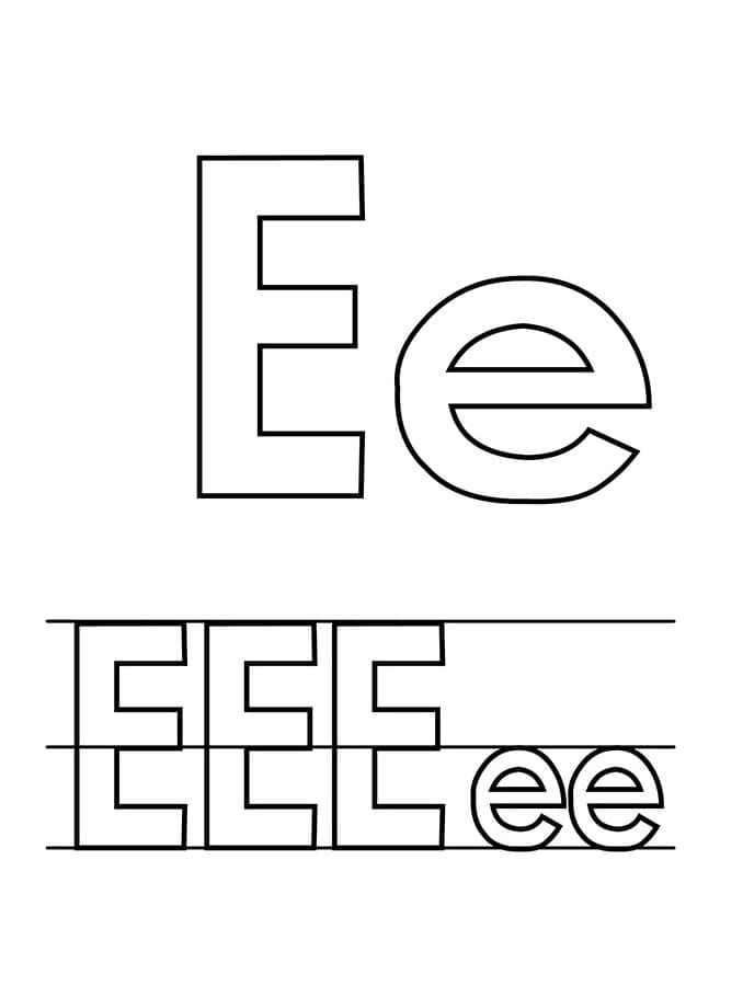 Desenho de Letra e no Alfabeto para Colorir e Pintar