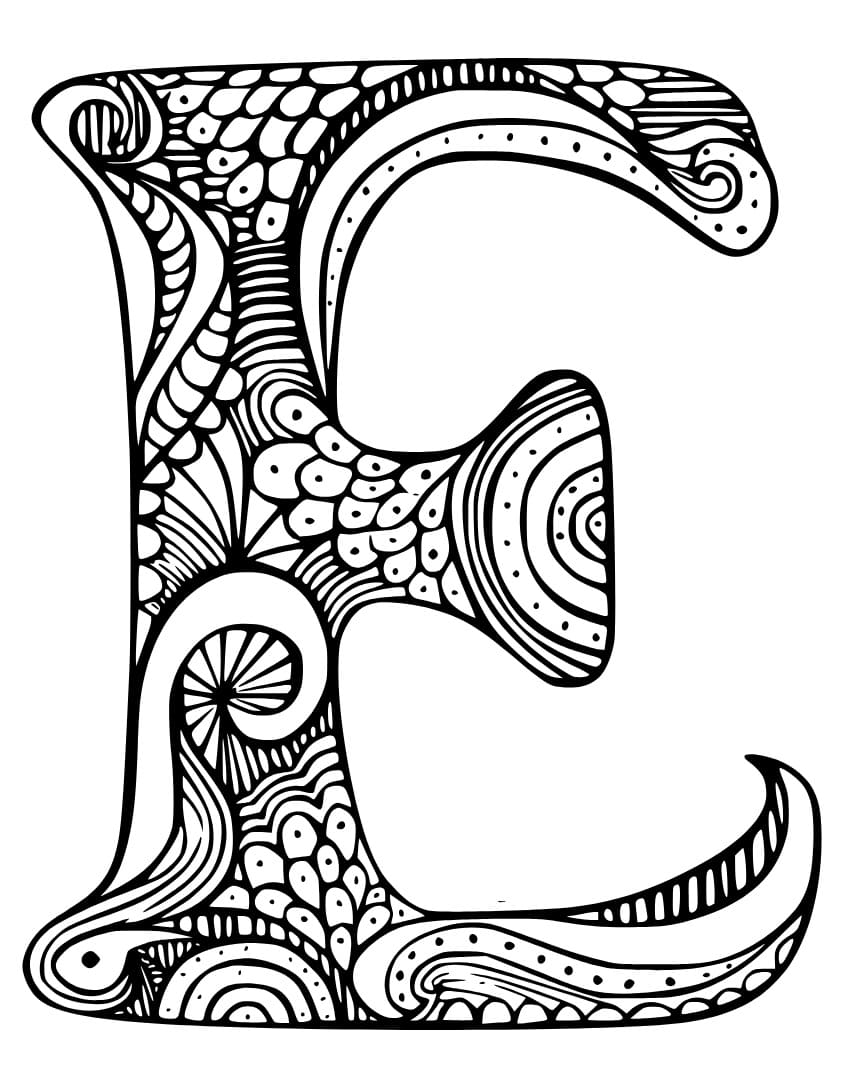 Desenho de Zentangle Letra e para Colorir e Pintar