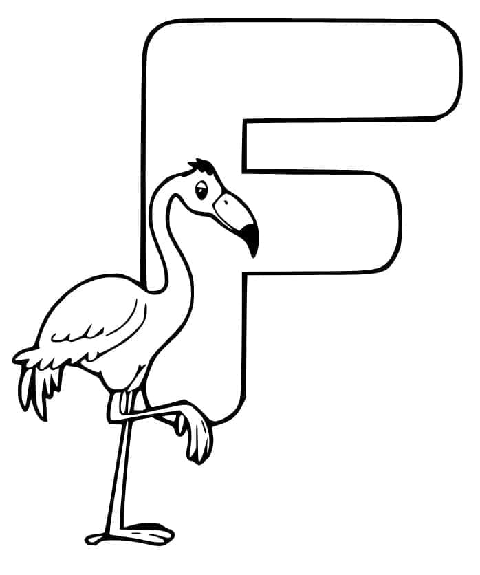 Desenho de Letra F e para Flamingo para Colorir e Pintar