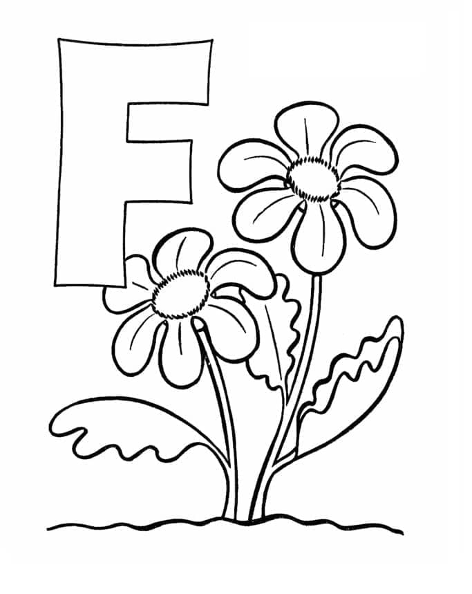 Desenho de Letra F e para Flor para Colorir e Pintar