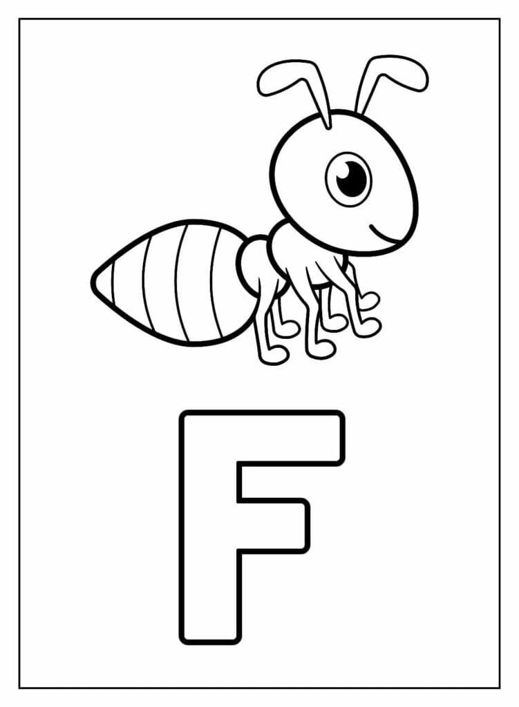Desenho de Letra F e para Formigá para Colorir e Pintar