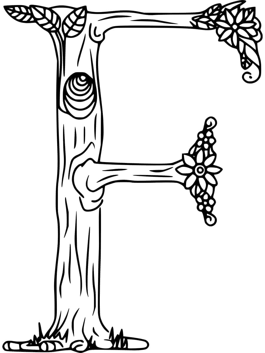 Desenho de Letra F Muito Bonita para Colorir e Pintar