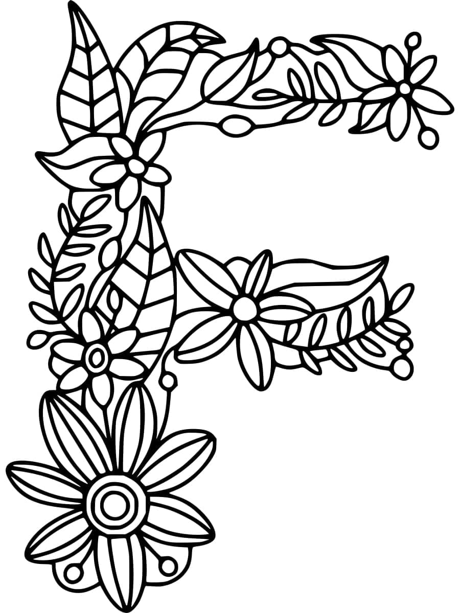 Desenho de Maravilhosa Letra F para Colorir e Pintar