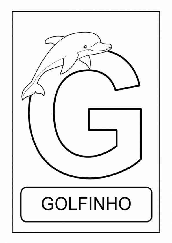Desenho de Letra G e para Golfinho para Colorir e Pintar