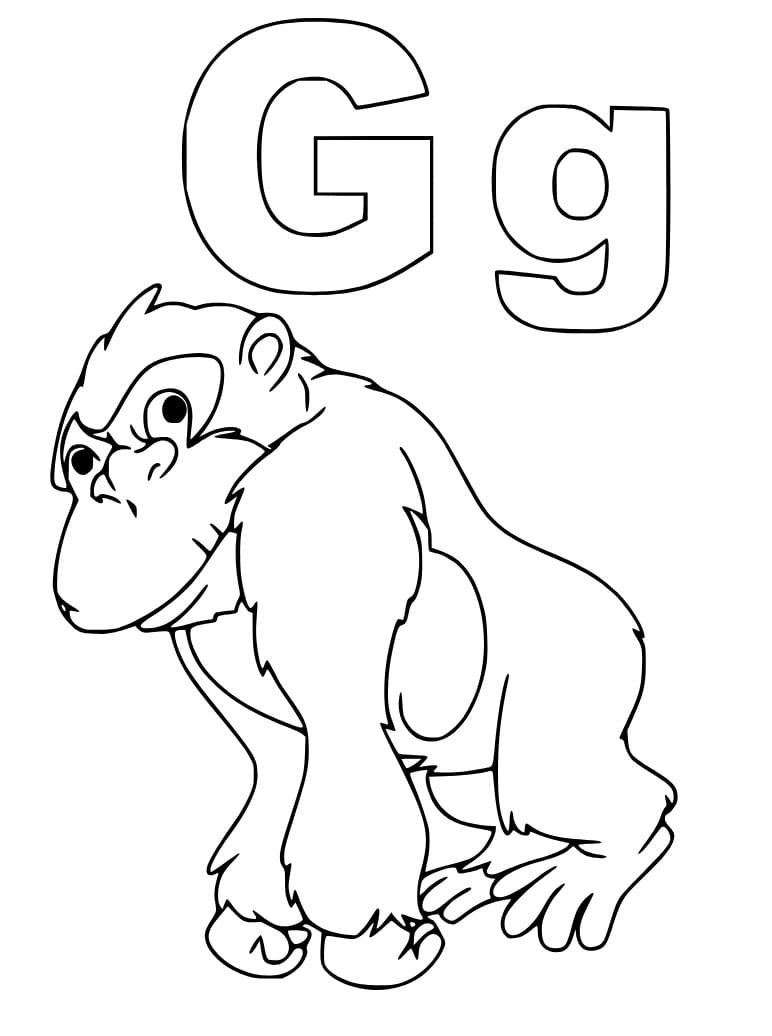 Desenho de Letra G e para Gorila para Colorir e Pintar