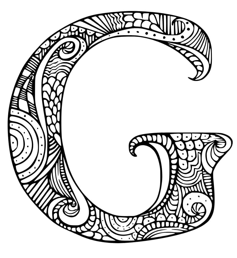 Desenho de Letra G Zentangle para Colorir e Pintar