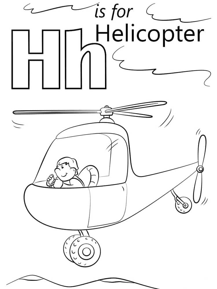 Desenho de Letra H e para Helicóptero para Colorir e Pintar