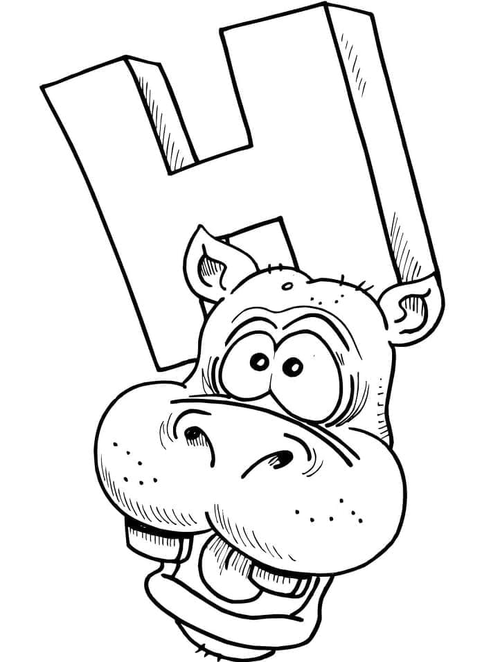 Desenho de Letra H e para Hipopótamo para Colorir e Pintar