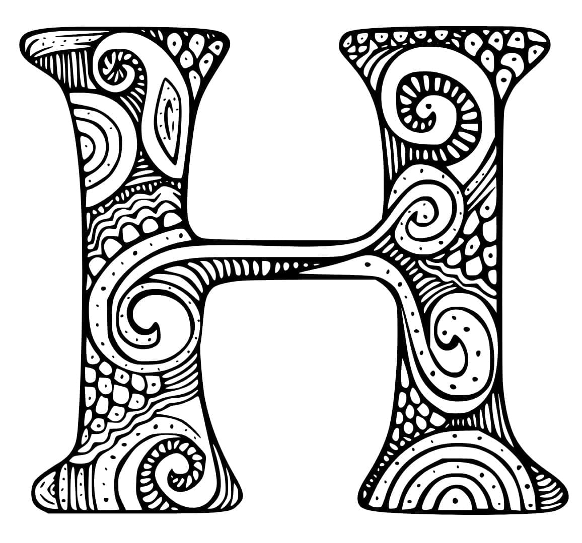 Desenho de Letra H Zentangle para Colorir e Pintar