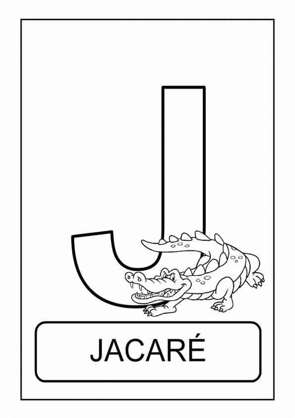 Desenho de Letra J e para Jacaré para Colorir e Pintar