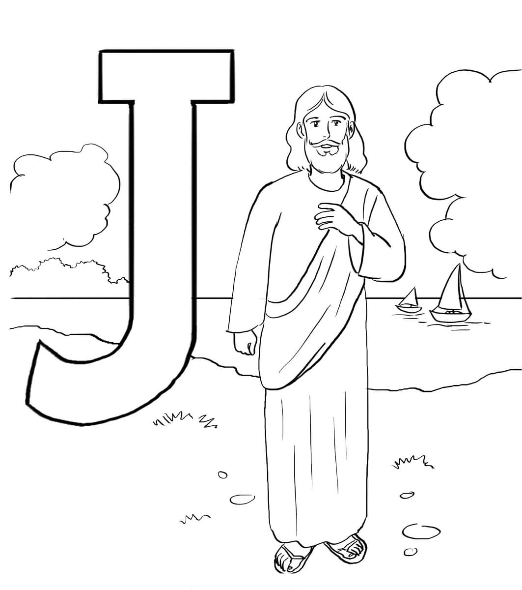 Desenho de Letra J e para Jesus para Colorir e Pintar