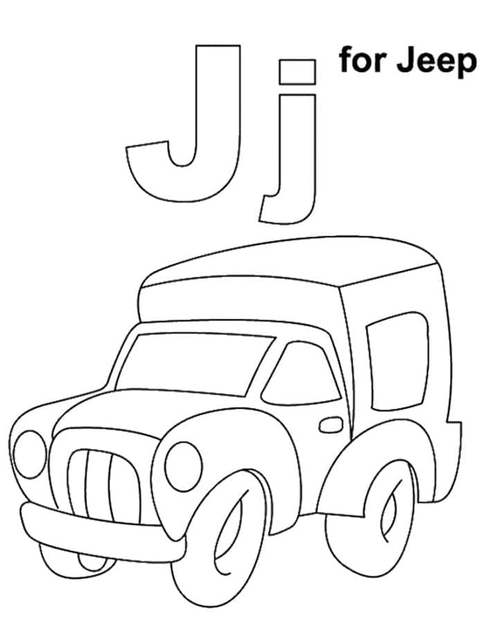 Desenho de Letra J e para Jipe para Colorir e Pintar