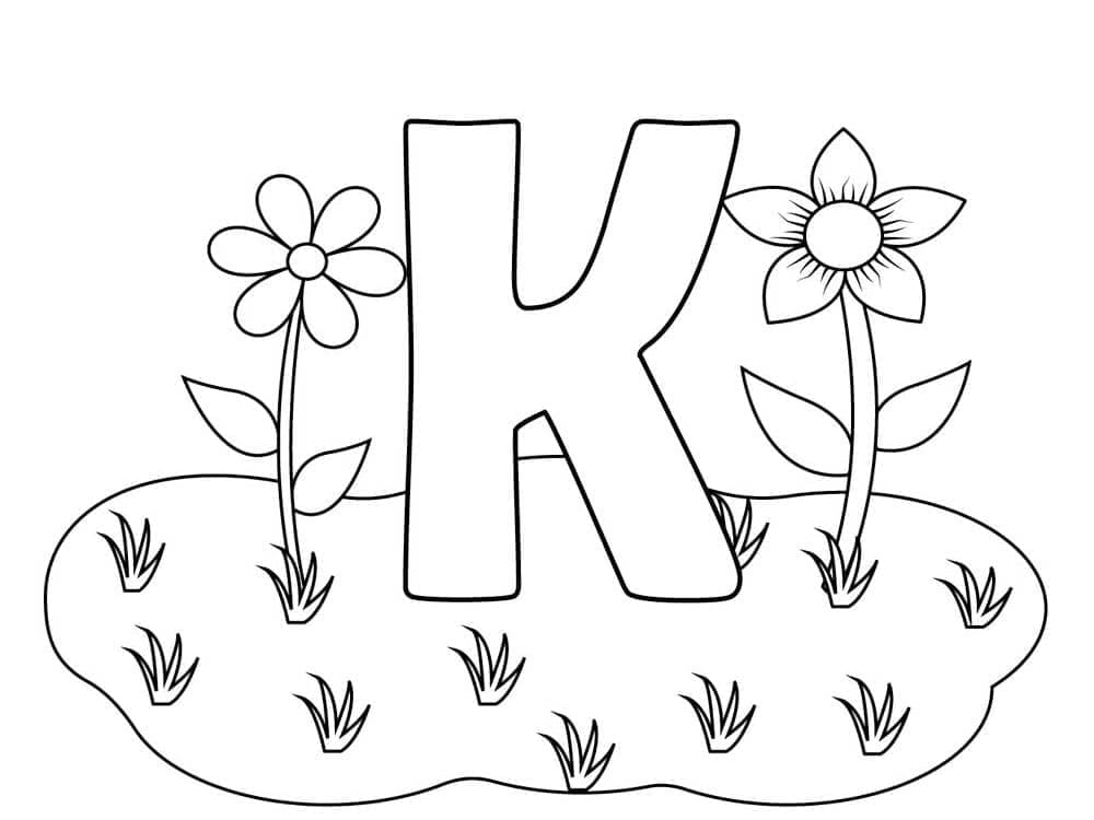 Desenho de Letra K e Flores para Colorir e Pintar