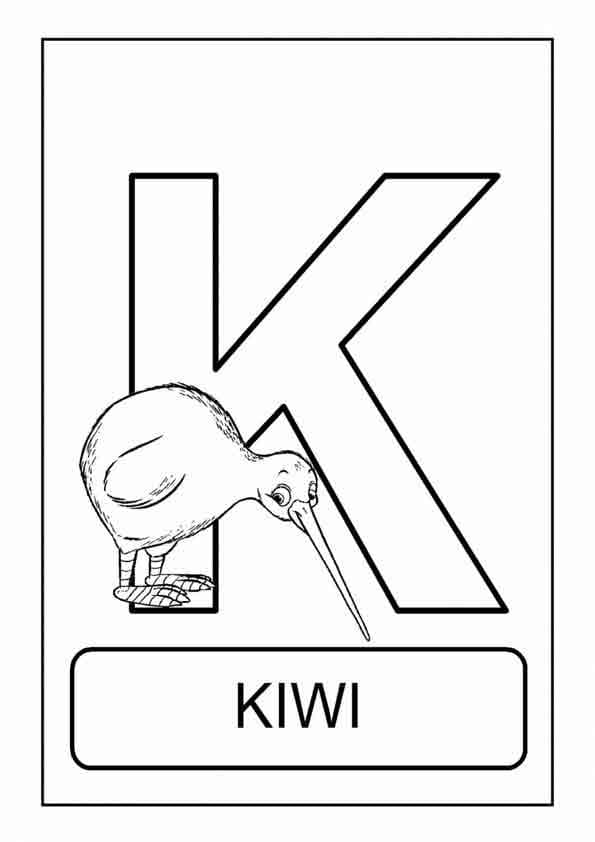 Desenho de Letra K e para Kiwi para Colorir e Pintar