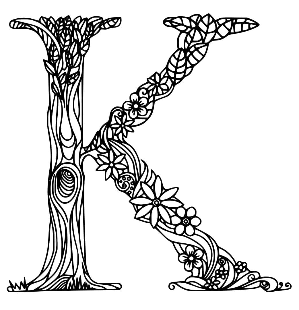 Desenho de Letra K Grátis para Crianças para Colorir e Pintar