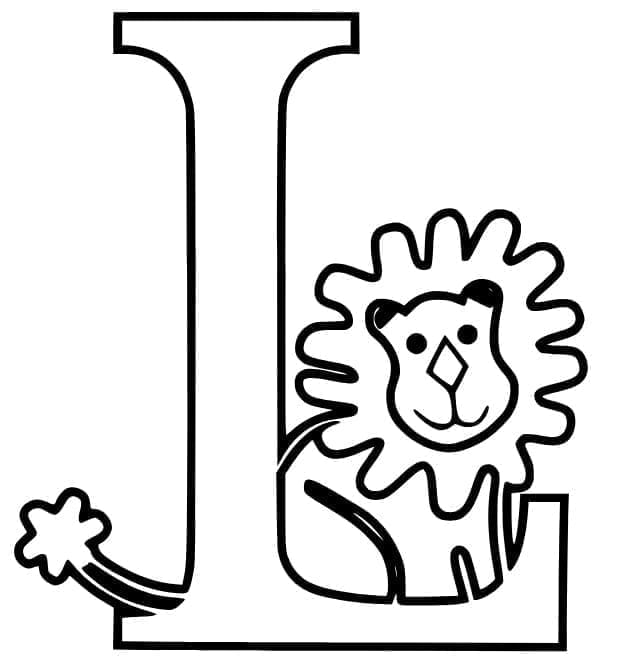 Desenho de Letra L e Leão para Colorir e Pintar