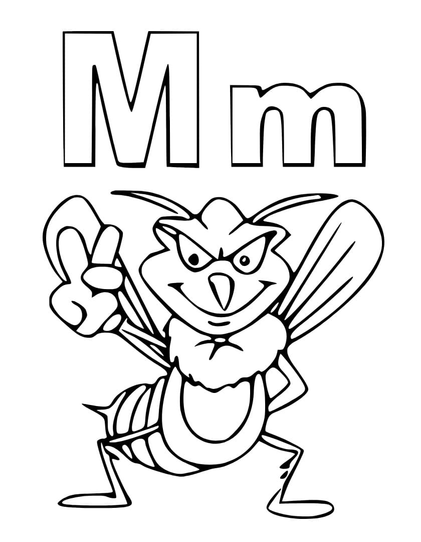 Desenho de Letra M e para Mosquito para Colorir e Pintar