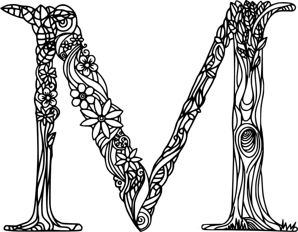 Desenho de Letra M Grátis para Colorir e Pintar