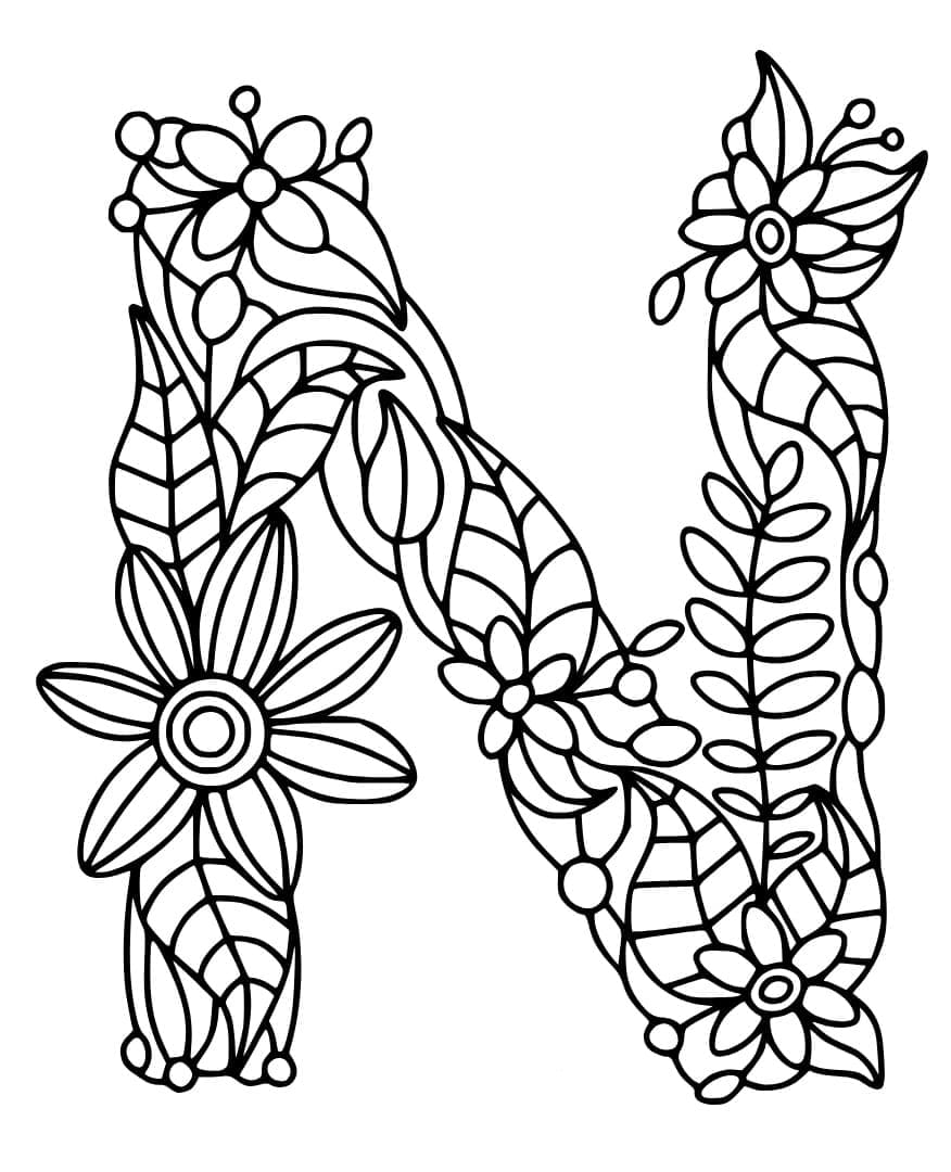 Desenho de Bela Letra N para Colorir e Pintar