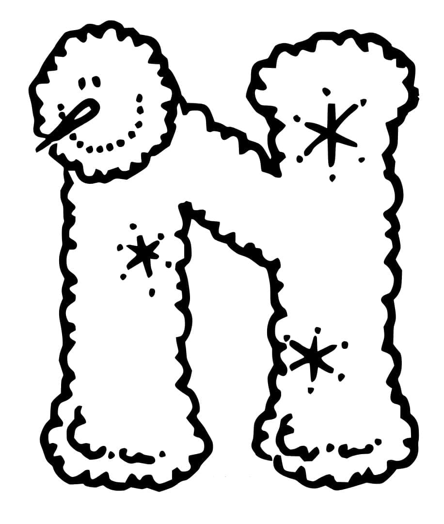 Desenho de Letra N Muito Fofa para Colorir e Pintar