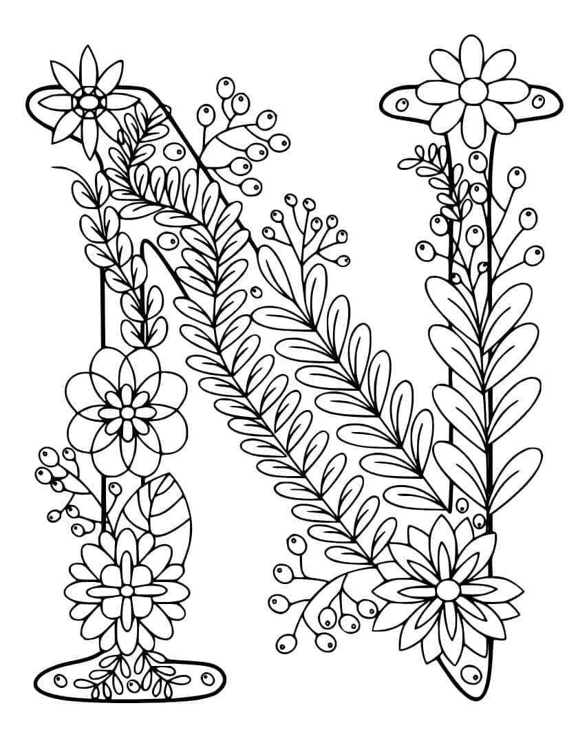 Desenho de Linda Letra N para Colorir e Pintar