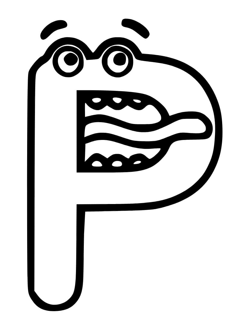Desenho de Letra P do Desenho Animado para Colorir e Pintar