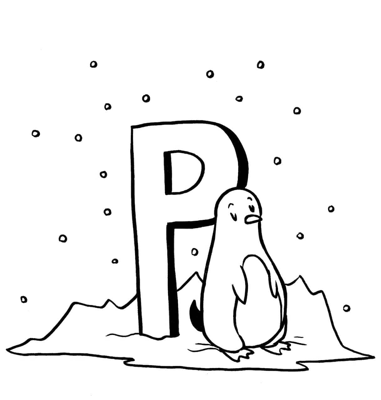 Desenho de Letra P e para Pinguim para Colorir e Pintar