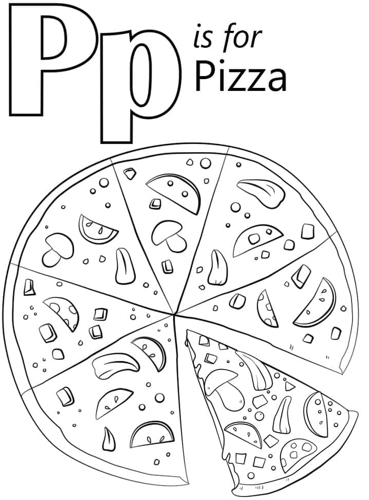 Desenho de Letra P e para Pizza para Colorir e Pintar